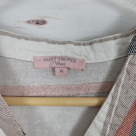 Saint Tropez West | Striped Linen Bl Roll Sl Top - Picture 5 of 7